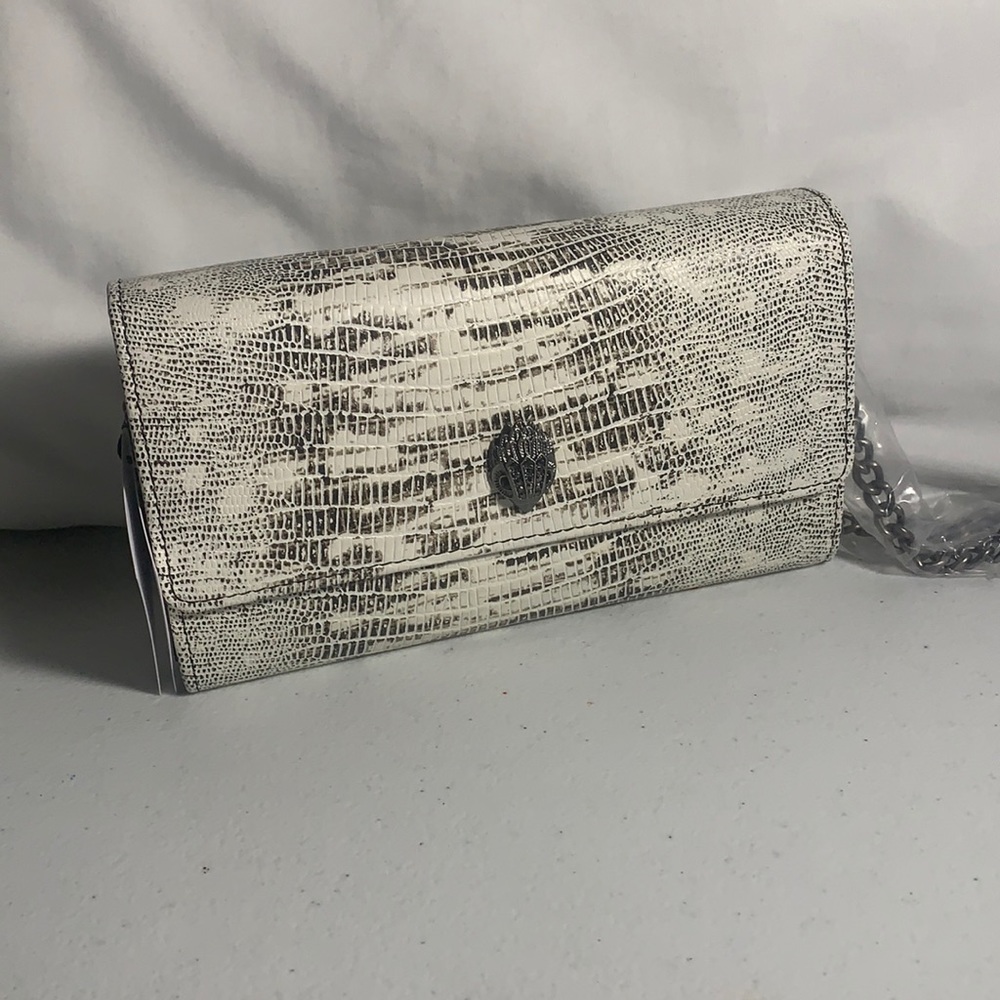 KURT GEIGER LONDON KENSINGTON SNAKESKIN EMBOSSED LEATHER CROSSBODY BAG